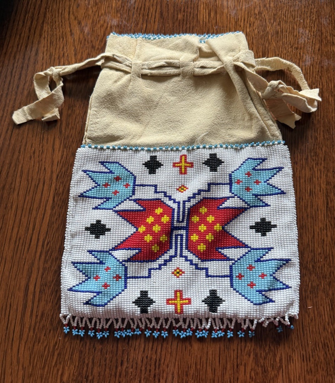 Fine Contemporary Plains  Beaded Soft Leather Bag Re-enactment Powwow Wear