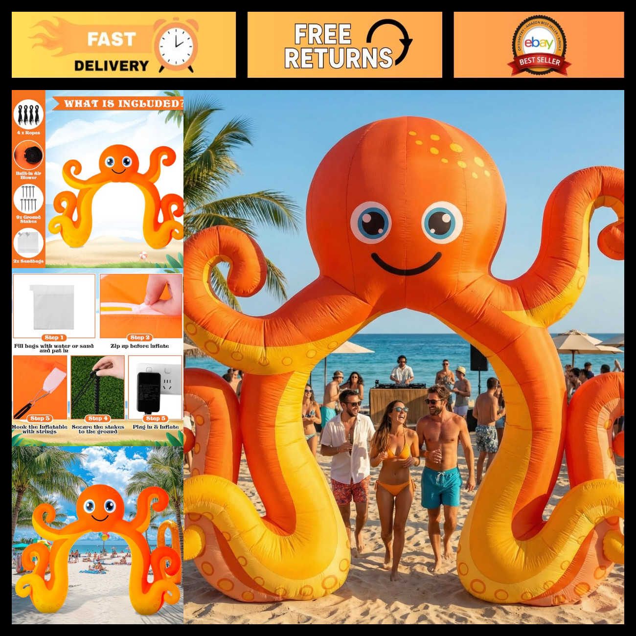 Giant 9 FT Inflatable Octopus Arch - Outdoor Blow-Up Decoration for Parties & Ev Giant 9 FT Inflatable Octopus Arch - Outdoor Blow-Up Decoration for Parties & Ev