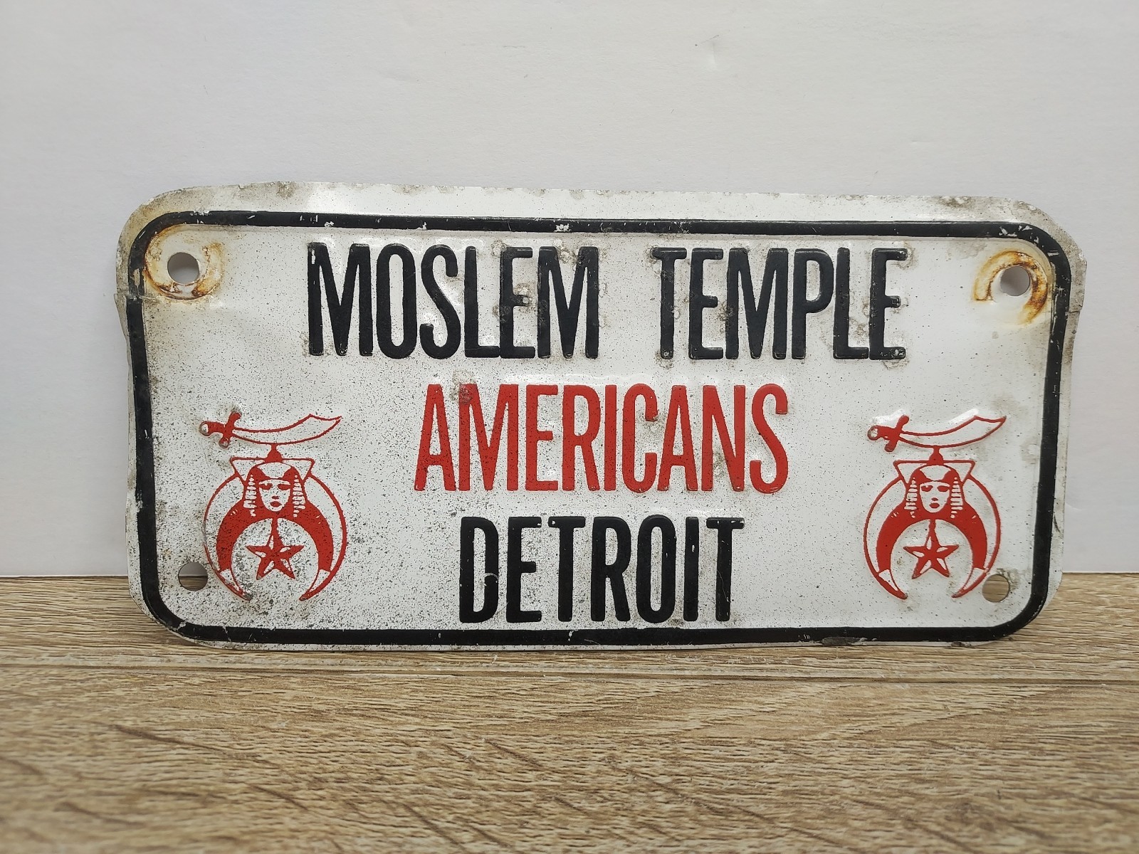 Rare Vtg Moslem Temple Americans Detroit Michigan License Plate Shriner Masonic 