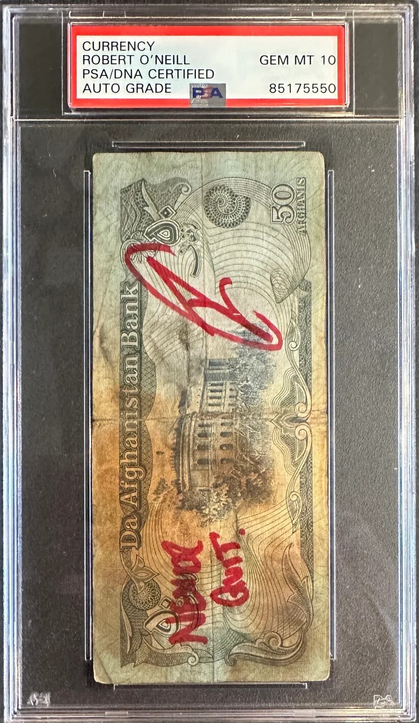 Robert O'Neill Signed Original Al-Qaeda Bin Laden Bank Currency PSA 10