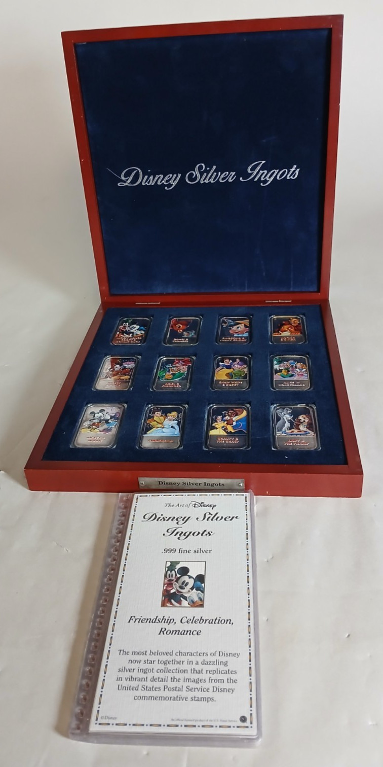 The Art of Walt Disney .999 Fine Silver Ingot Collection 12 in Total with Papers