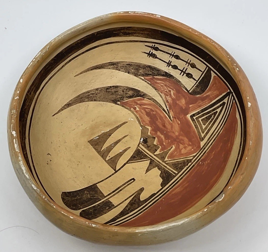 Early Hopi Tewa Native American Handmade Polychrome Pottery Bowl Geometric