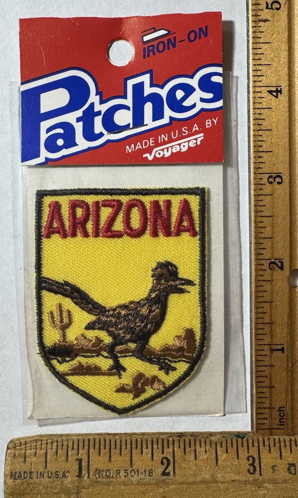 Vintage Arizona Roadrunner Cactus Iron On Patch Voyager Travel Souvenir