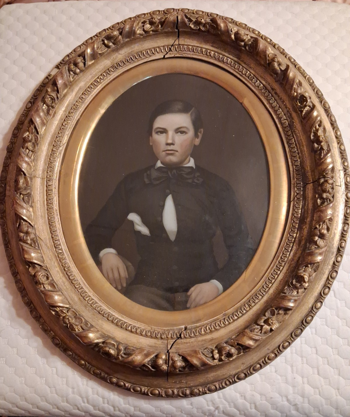 Antique 1840s 185 Portrait of a Boy Charles Marks Lockport NY Ornate Frame