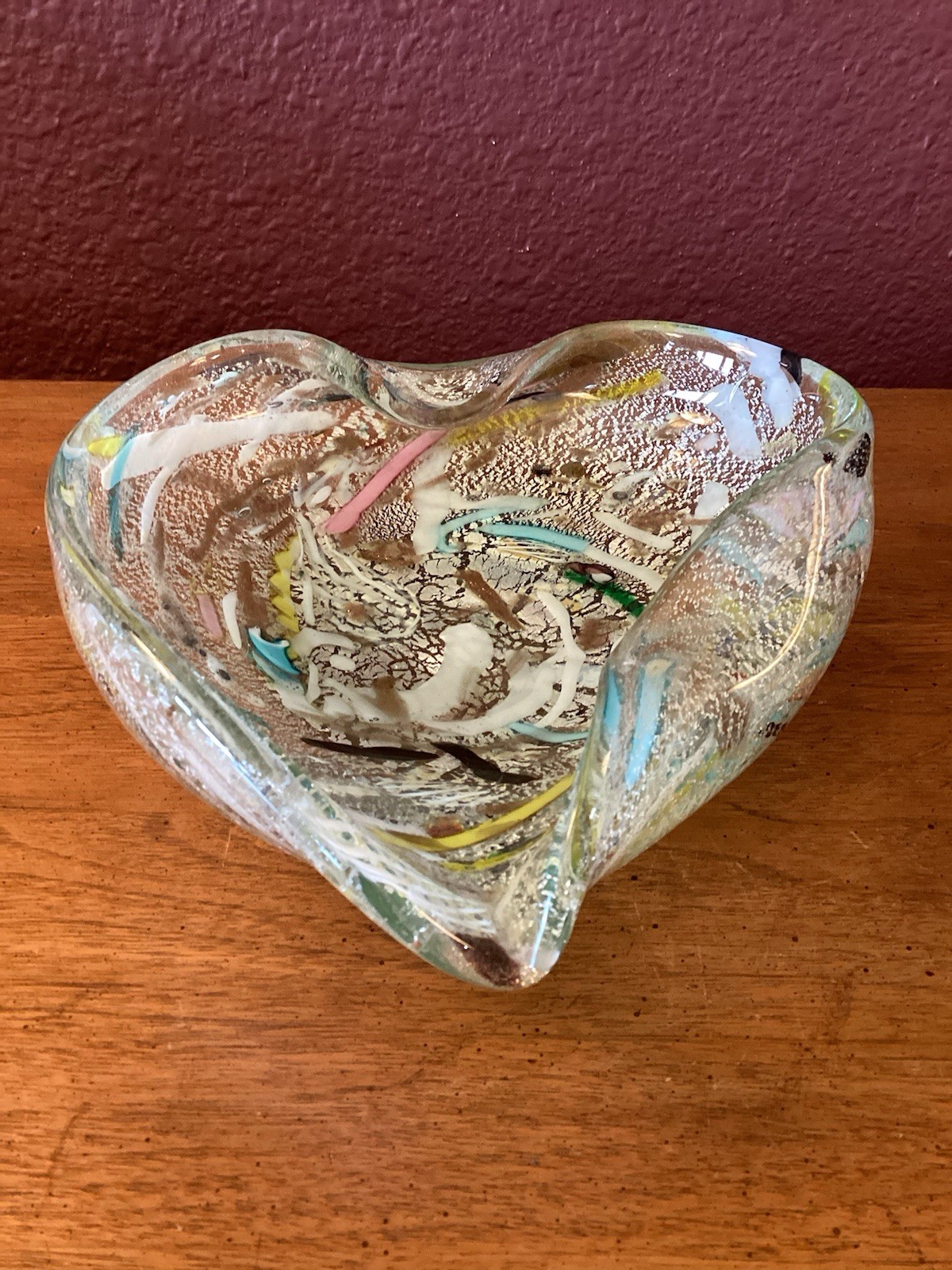 Vintage Murano Tutti Fruitti Venetian Art Glass Heart-Shaped Ashtray/Dish