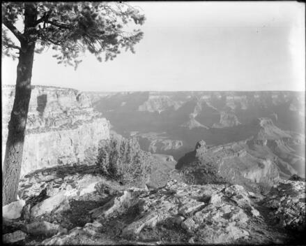 Prime view of the Battleship Butte from Grand Canyon Village in th - Old Photo
