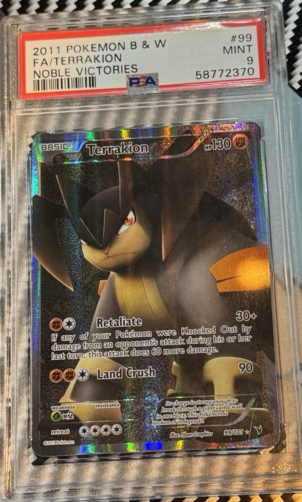 Pokemon B & W 2011 Noble Victories Terrakion 99/101 PSA 9 English
