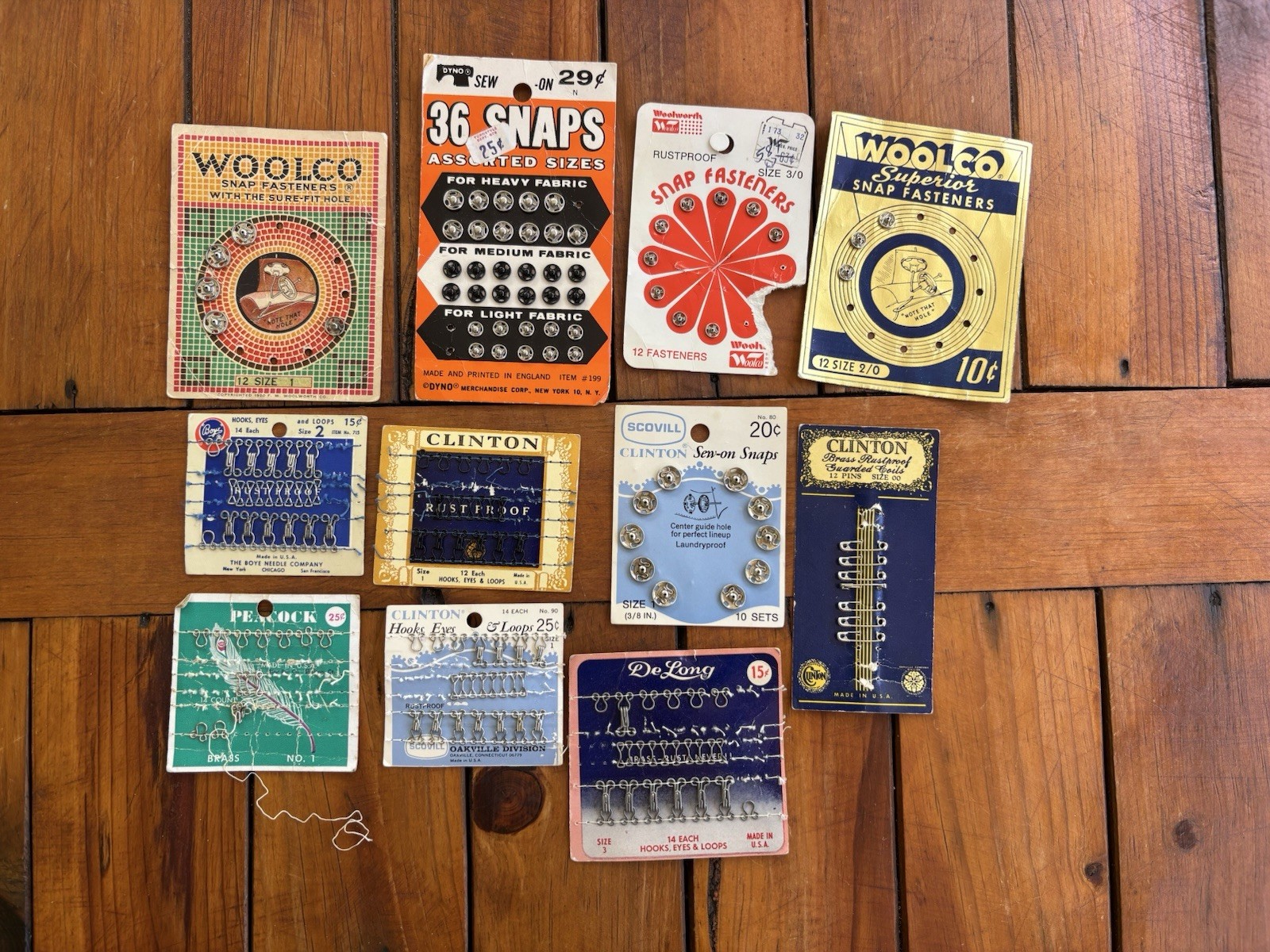 Vintage Sewing Notions Hooks, Snaps, Pins, Lot of 12 Partial Packages