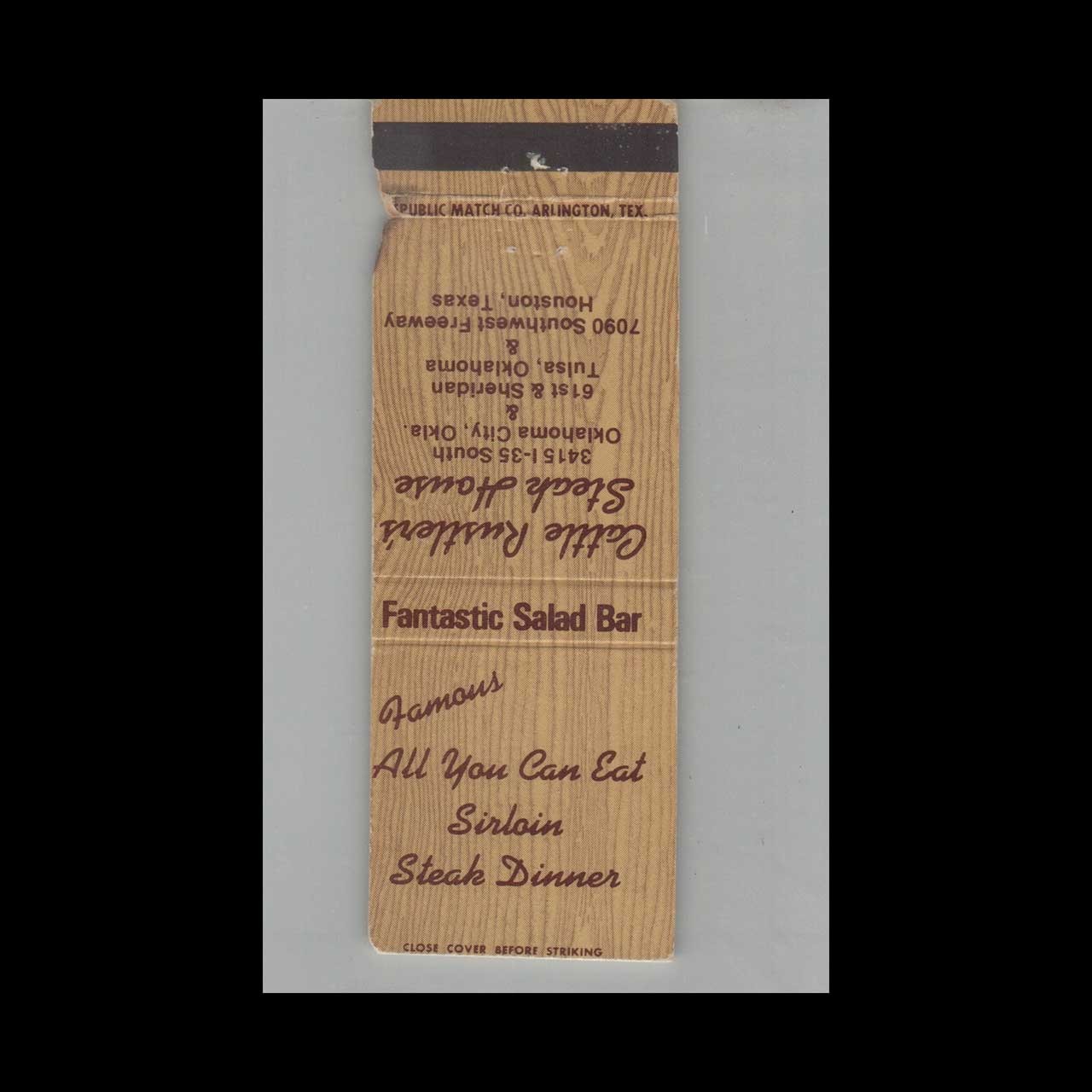 Matchbook Cover Cattle Rustler\'s Steak House Oklahoma City OK