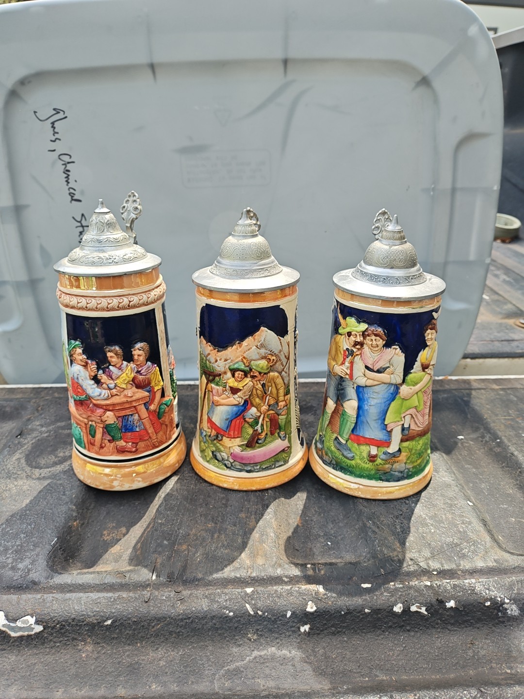 Beer Stein Collection Made In Germany Artful Scenes Pewter Tops (3)