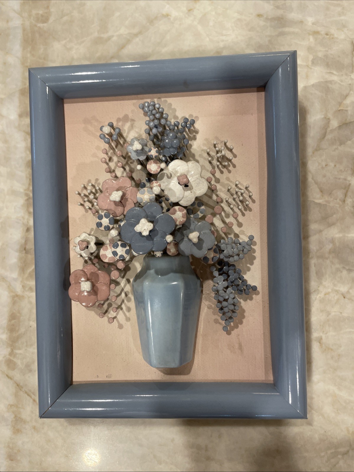 Vintage Pol-O-Craft Floral Nail Art Wall Decor Plaque MCM 8x6 Pauline Owens 1977