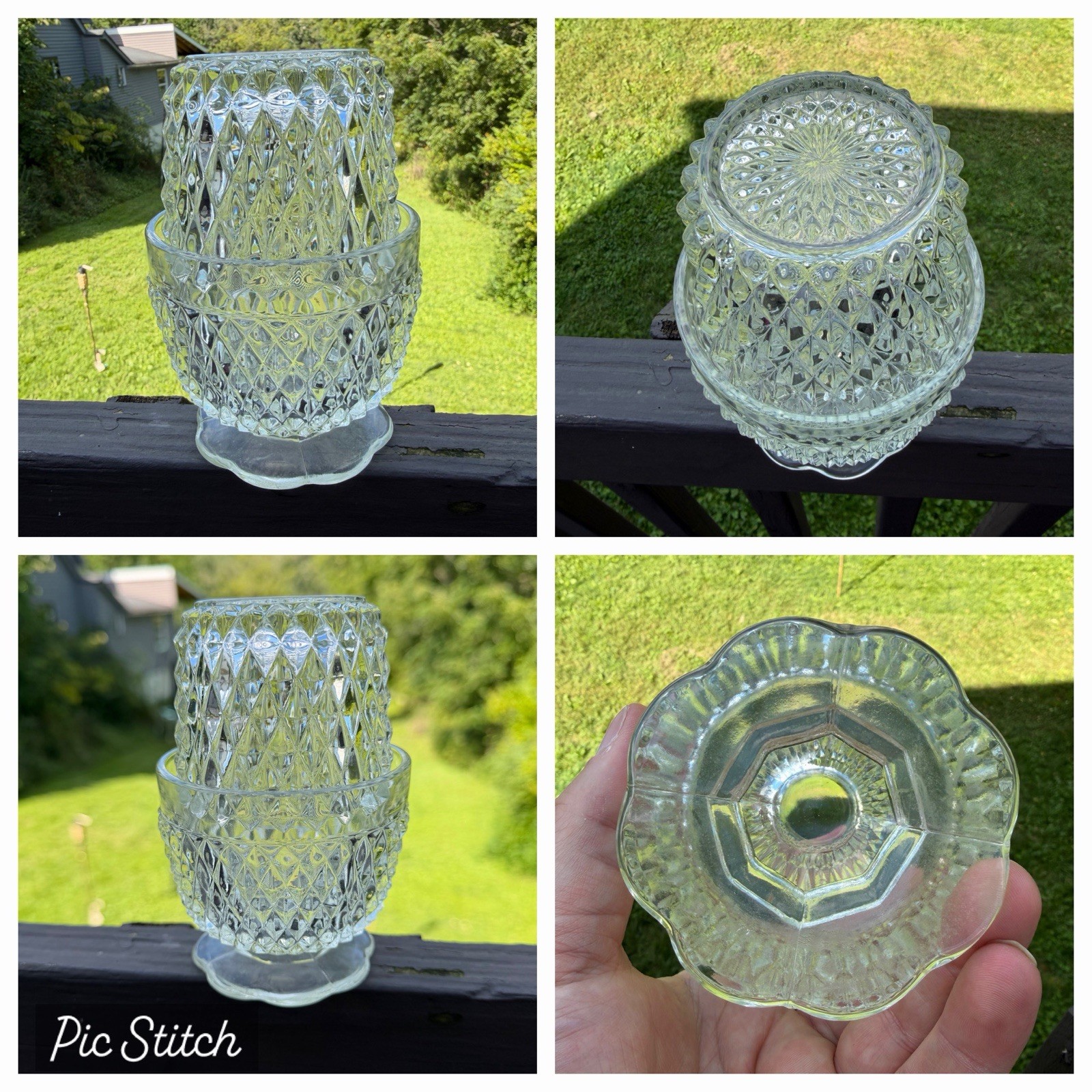 VTG AUTHENTIC Indiana Glass Fairy Lamp Lite Clear Diamond Point Candle Holder