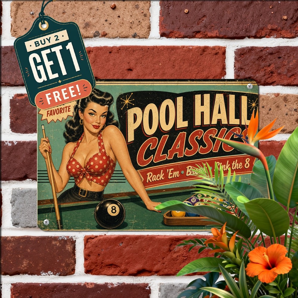 Retro Billiards Pool Hall Game Room Club Sign Metal Tin Sign