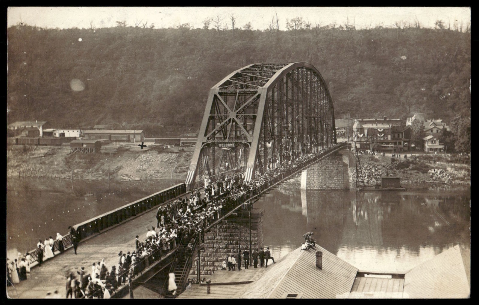 Vintage Postcard Real Photo Bridge Brownsville Fayette Pennsylvania 