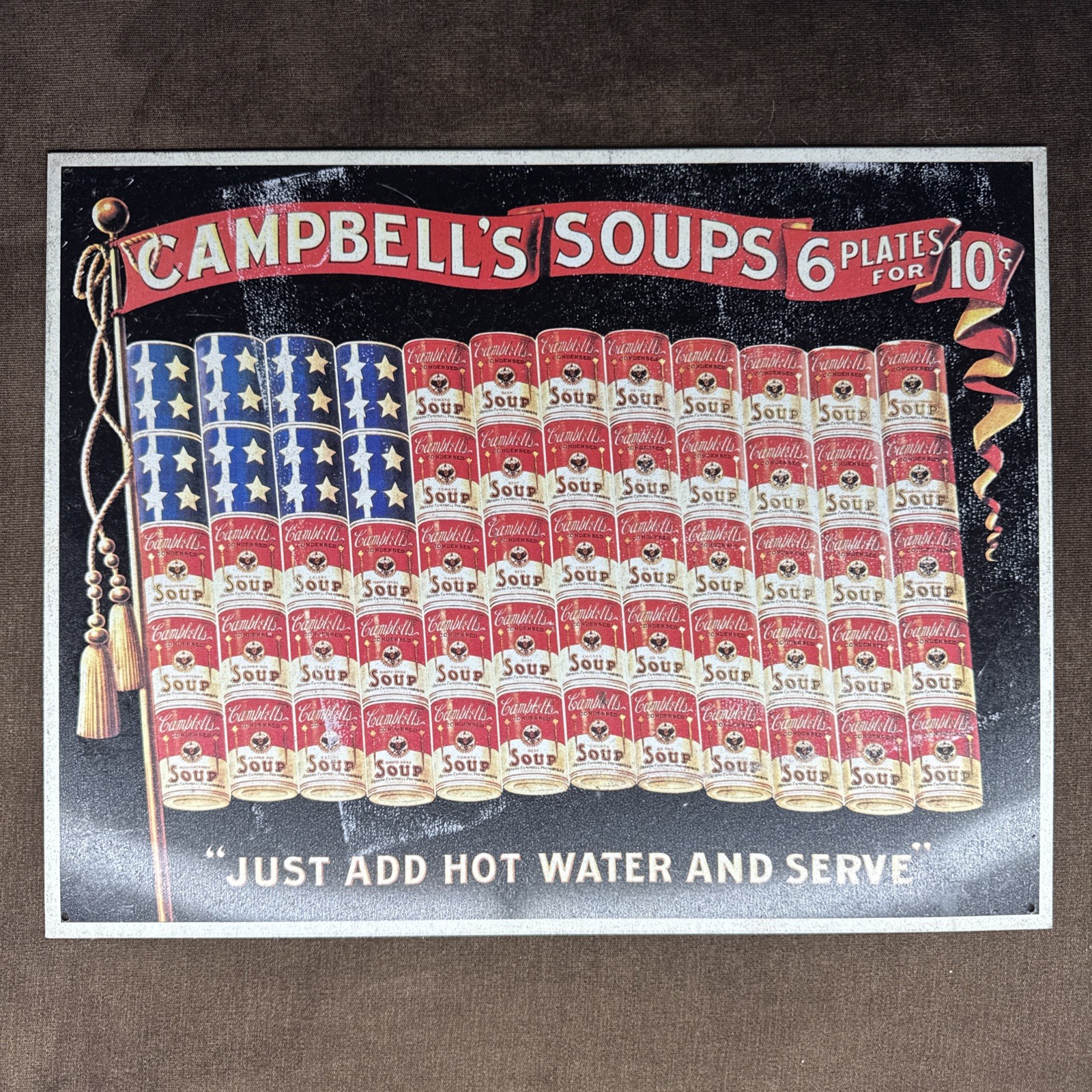 Ande Rooney Campbell’s Soup Porcelain Sign Vintage Style Campbell Flag 1994 USA