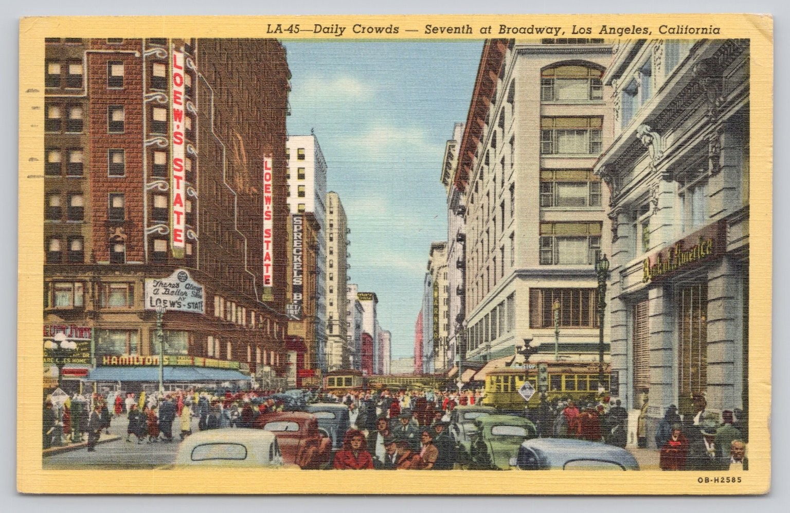 Vintage Postcard: LA Daily Crowds Seventh at Broadway, Los Angeles 1948