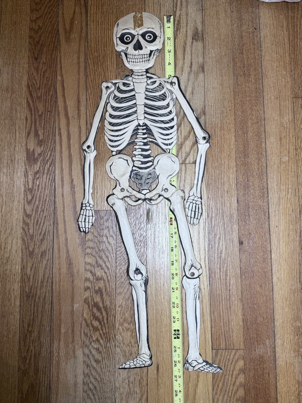 Vtg 1920s 1930s German Halloween Jointed Skeleton Die Cut Embossed Pulp 27\