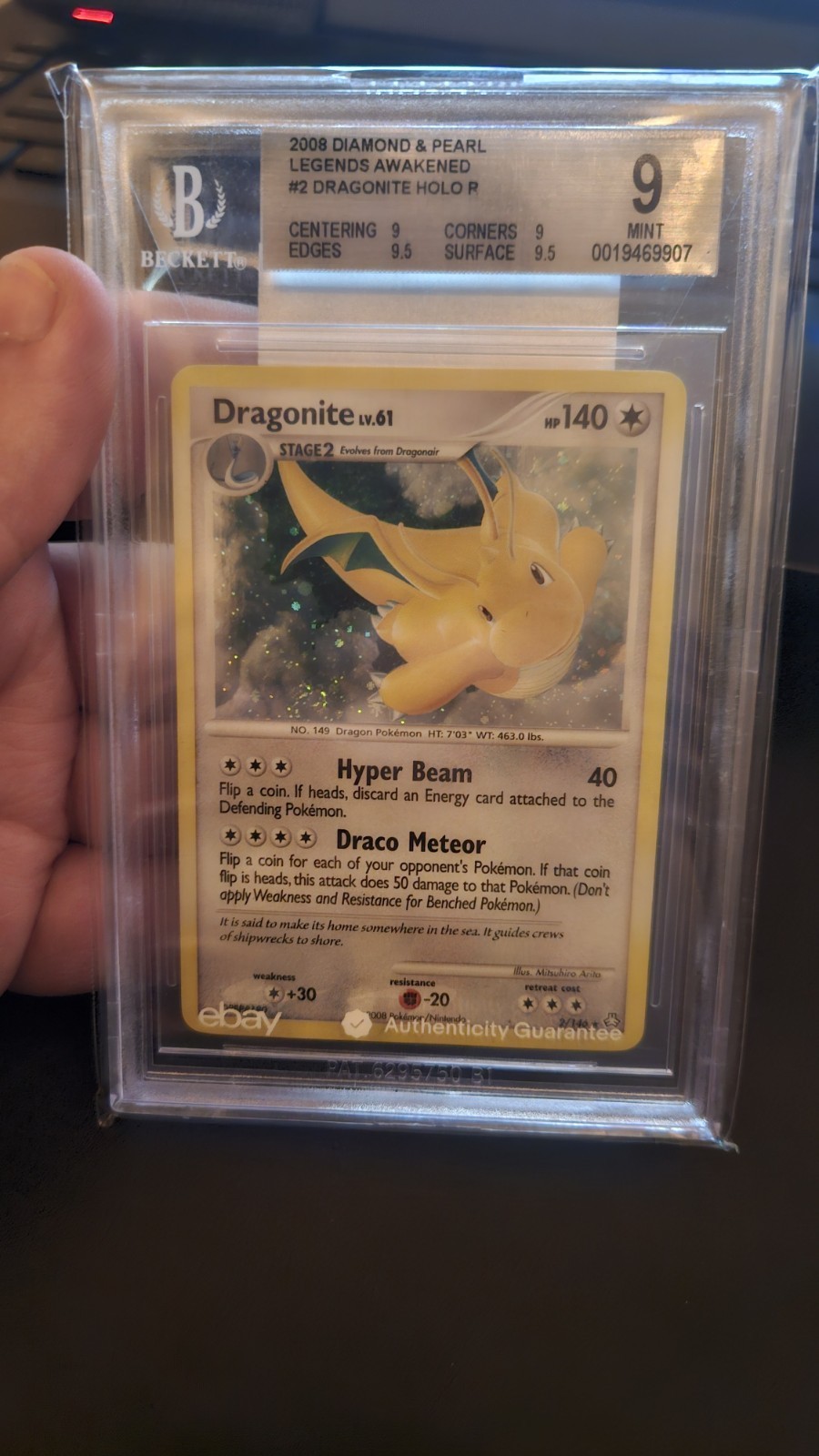2008 Pokemon Legends Awakened Holo Dragonite 2/146 (PSA) BGS 9 Mint 