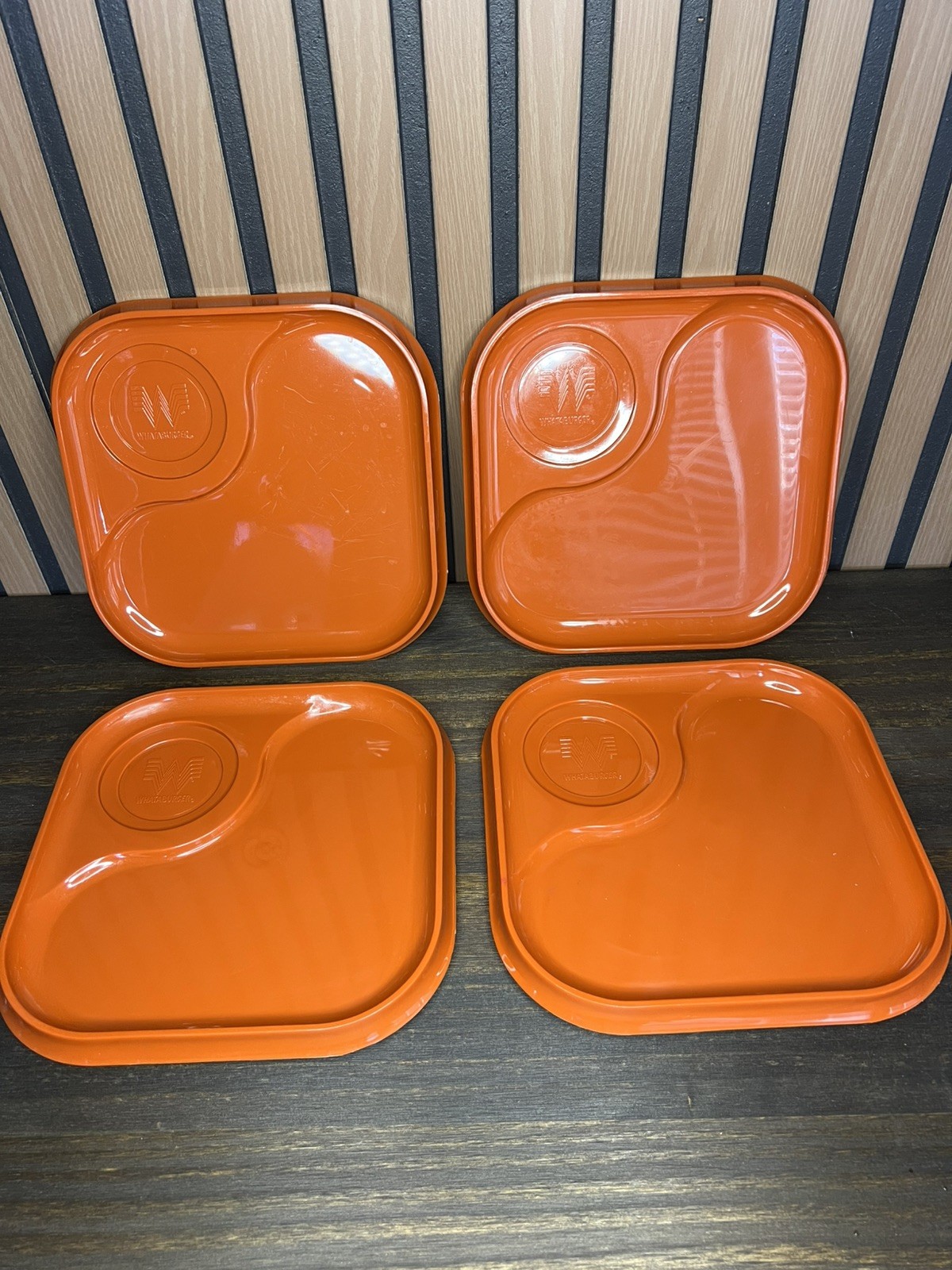 4 VINTAGE WHATABURGER ORANGE FOOD SERVING TRAYS LOT COLLECTIBLE