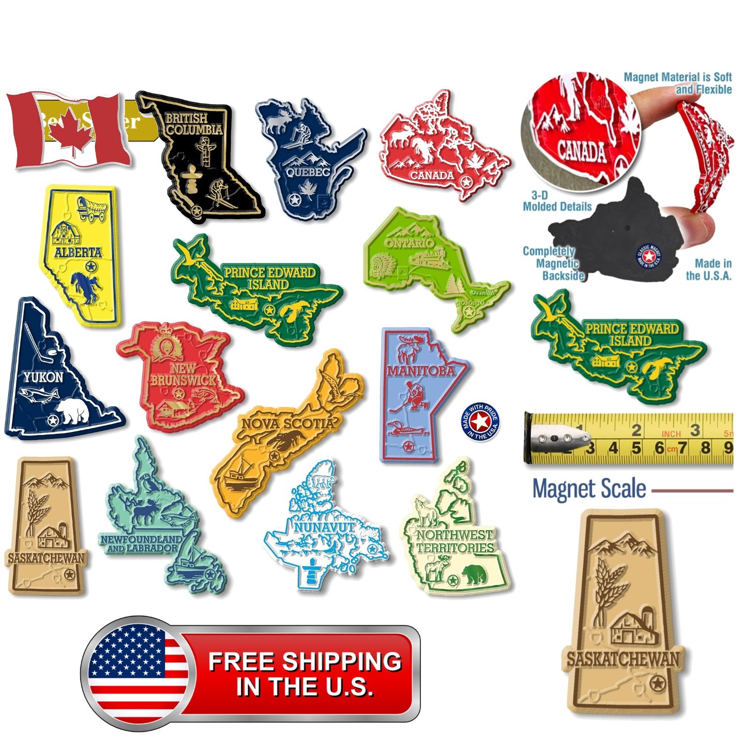 Canada Magnet Set by , 3D Rubber Vintage-Style 15-Piece Set, Collectible Souv...