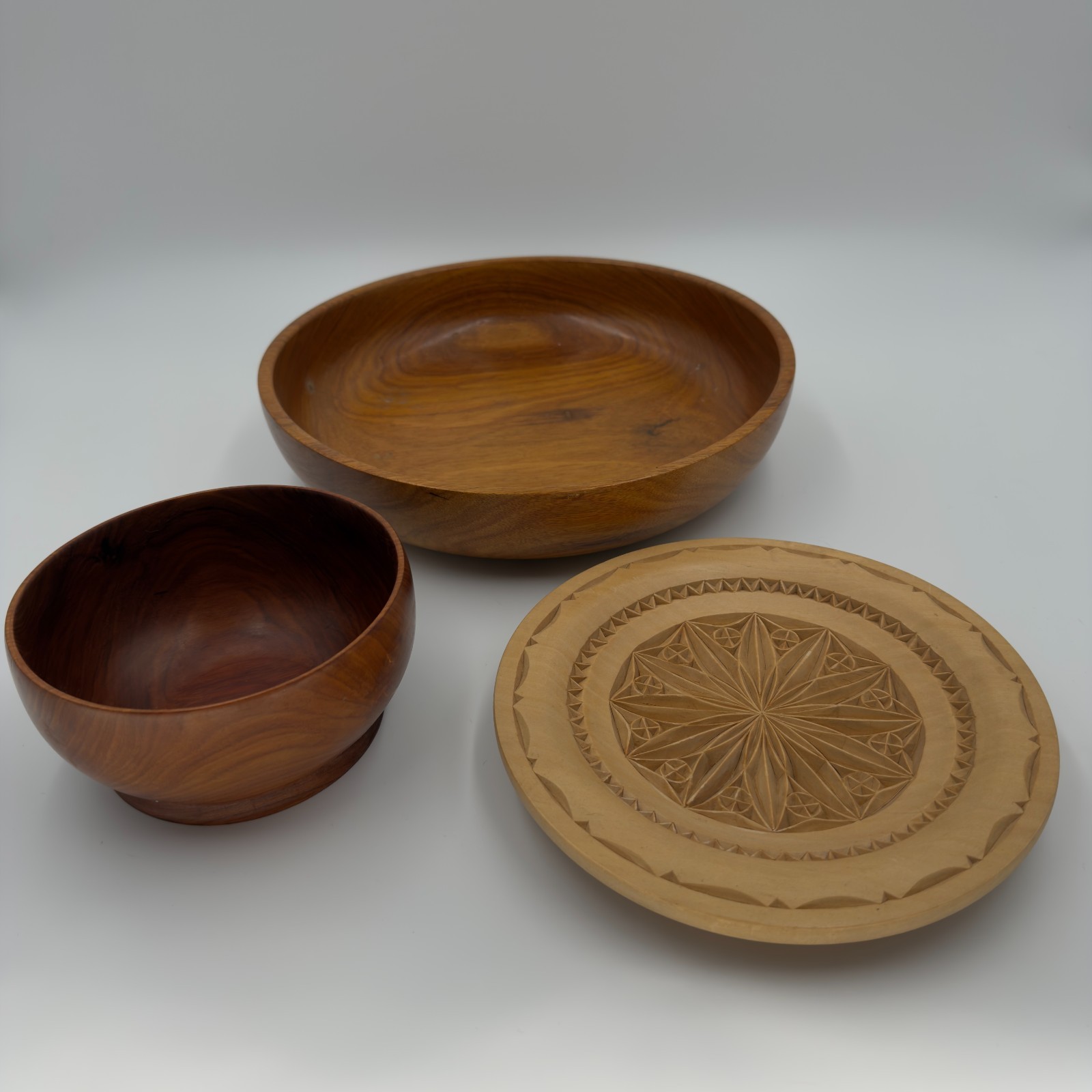 Lot of 3 Hand Turned Wooden Bowls by Don Reeser Signed Folk Art Wood Carved NC