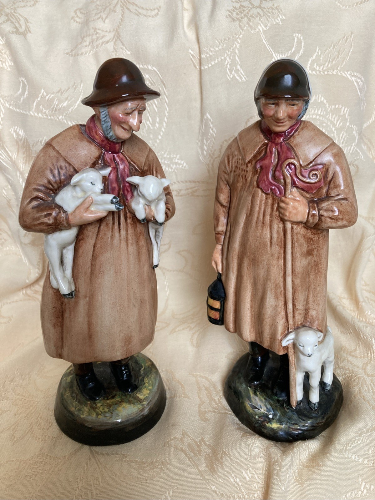 VTG Pair Royal Douhlton Old Men Shepard Figurines 9” Harrods’ Sticker Lamb Read