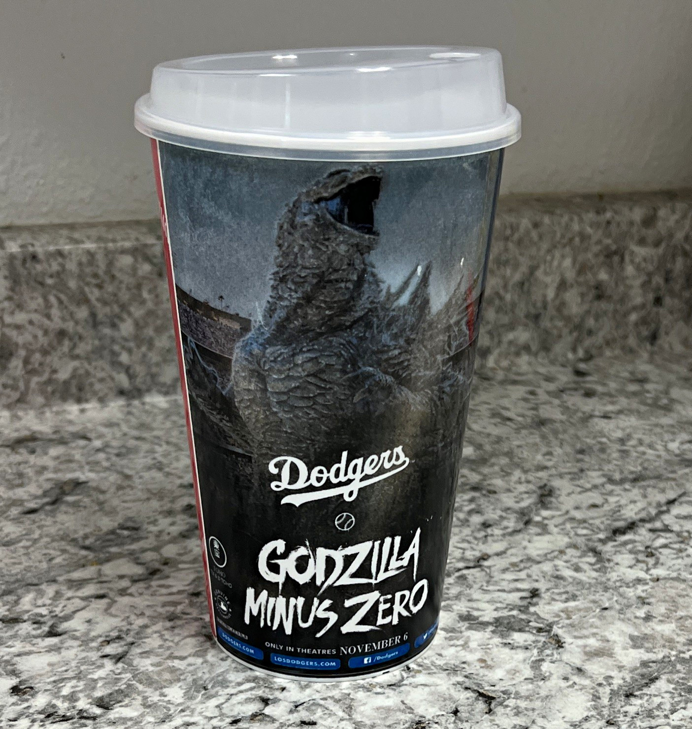 Coca-Cola Dodgers x Godzilla Minus Zero Plastic Cup w/ Lid, Black/Red/White