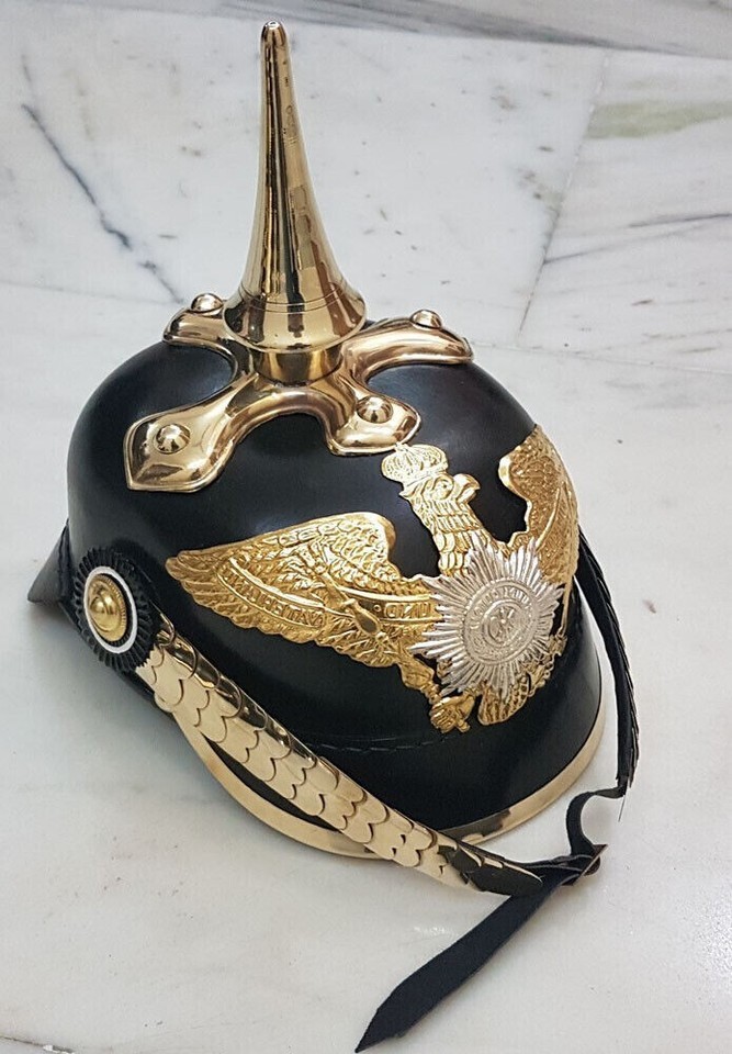 German Pickelhaube Prussian Leather Helmet Imperial Officer’s Grade Collectible