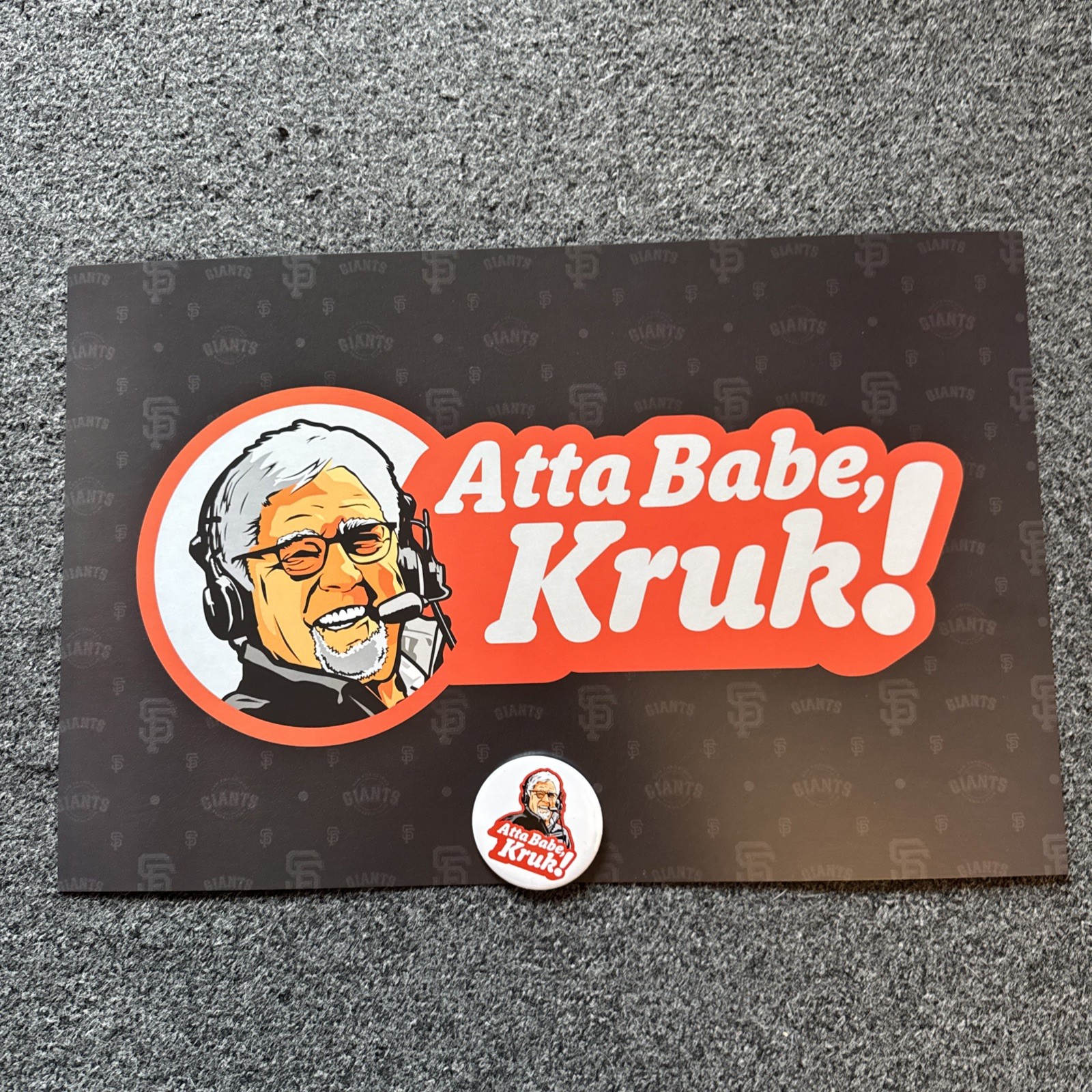 Mike Krukow Final Game 2026 SF Giants 11x17 Cheer Sign & Button Atta Babe