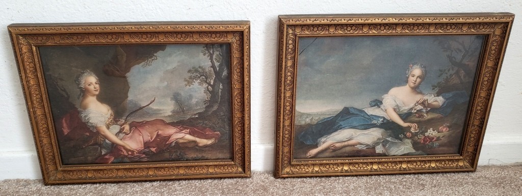 Antique Rare Pair Ornate Wood Gold Scroll and Fruit Design Picture Frames