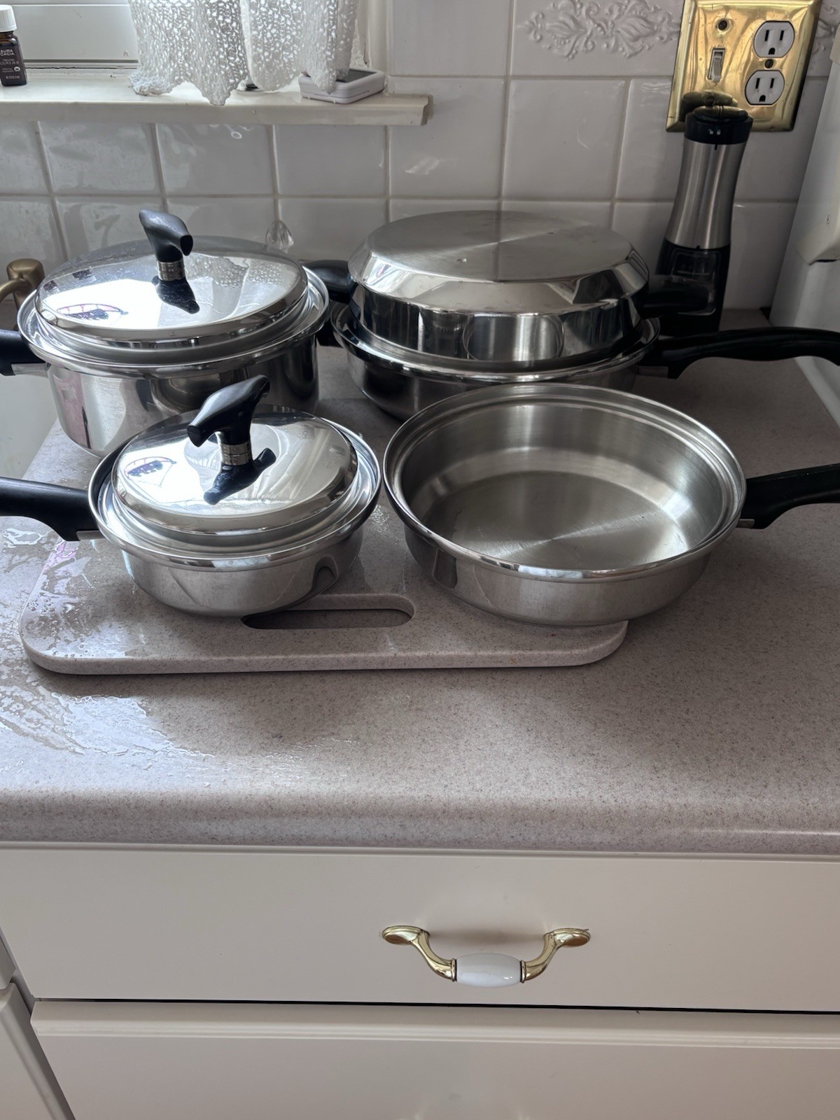 7Pc Vintage Kitchen Craft 18-8 3 ply Stainless Steel Cookware Set West Bend Mint