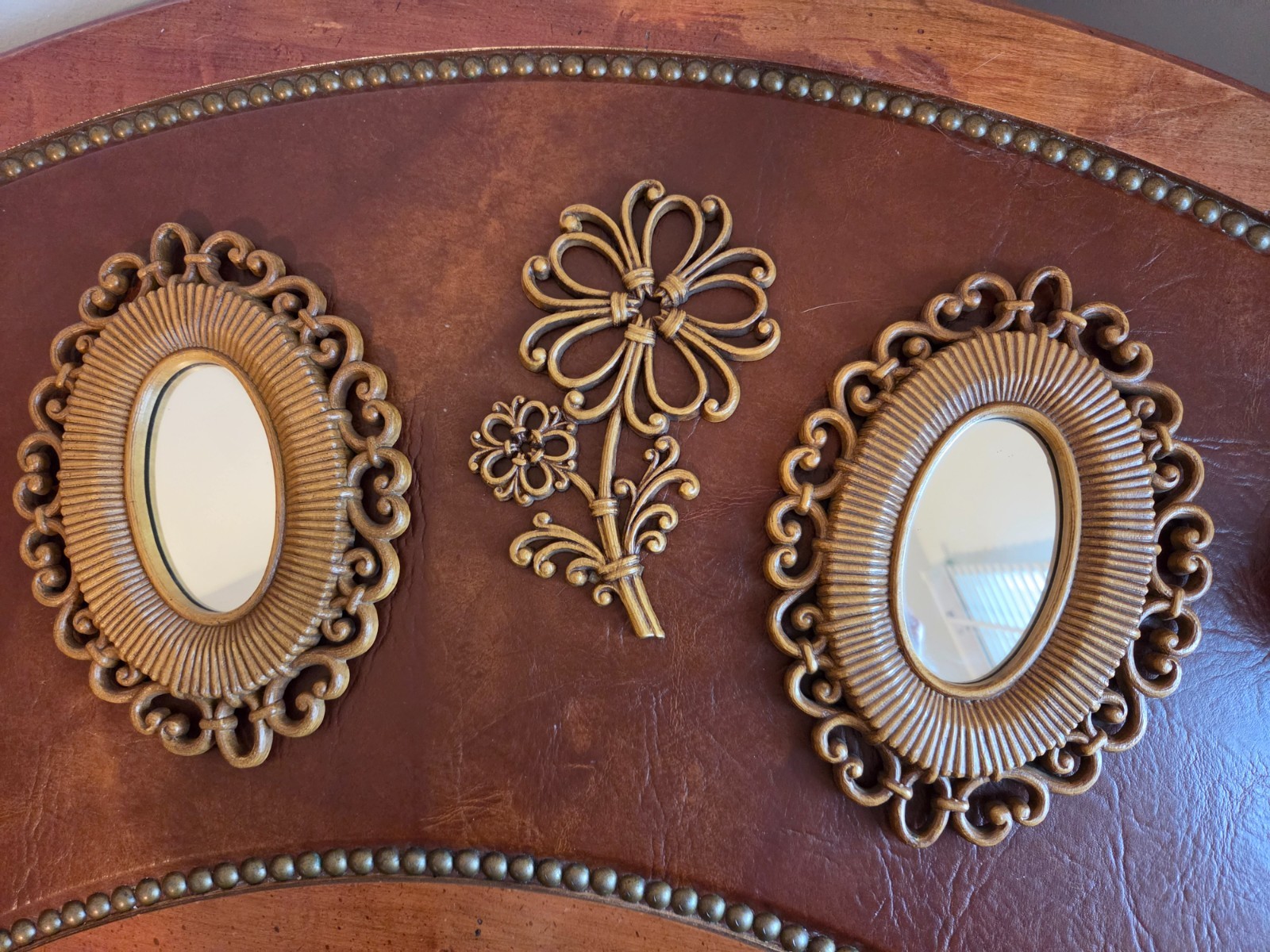 Vintage Syroco Floral Decor Rare Set of Five: 3 Mirrors Flower & Basket/Shelf