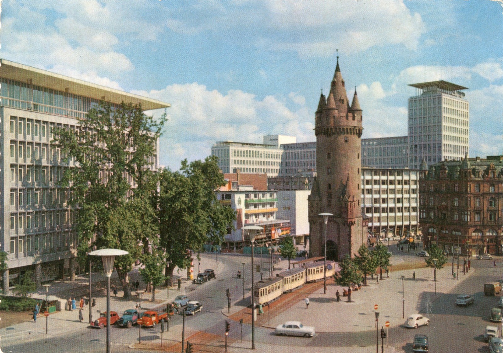 Postcard, Frankfurt, Main, Eschenheimer Tor, tram, houses, busy, 1967 Postcard, Frankfurt, Main, Eschenheimer Tor, tram, houses, busy, 1967