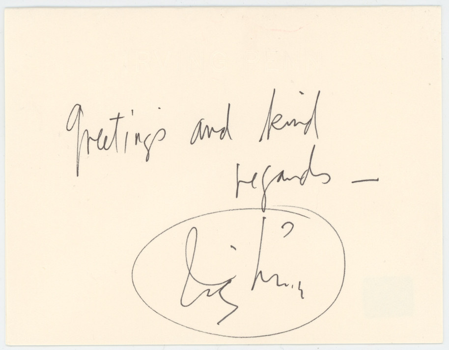 Irving Penn Photographer Autographed Signed Greeting Card AMCo COA 28876