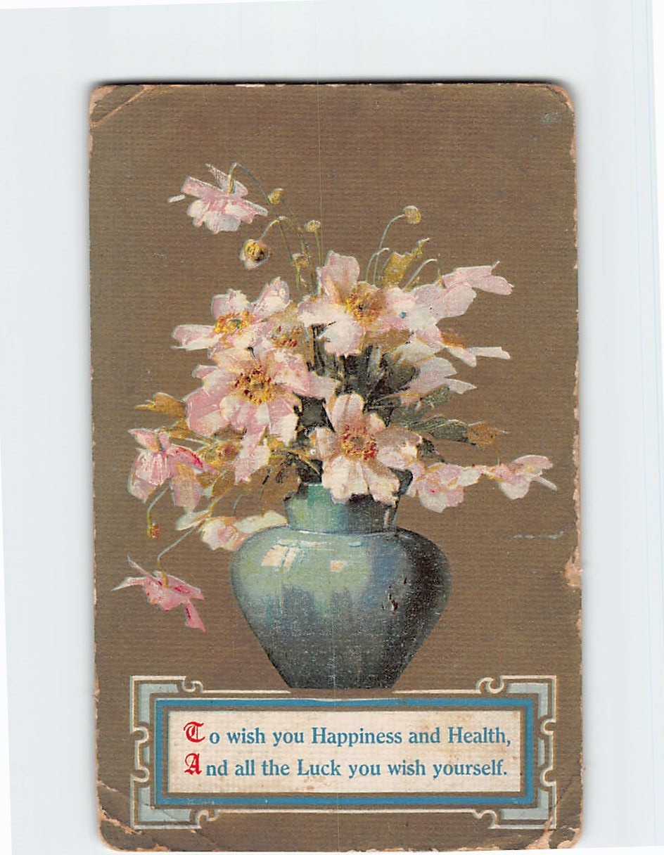 Postcard Flower & Vase Art Print with Message Greeting Card