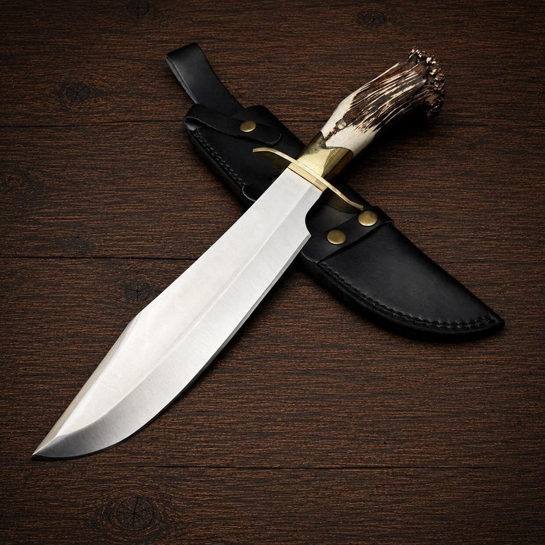 Aldo Raine Hunting Knife Replica Stag Horn Handle With Brass Guard & Sheath