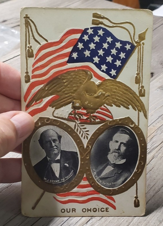 1908 William Jennings Bryan John Kern Campaign Postcard Embossed Political Card