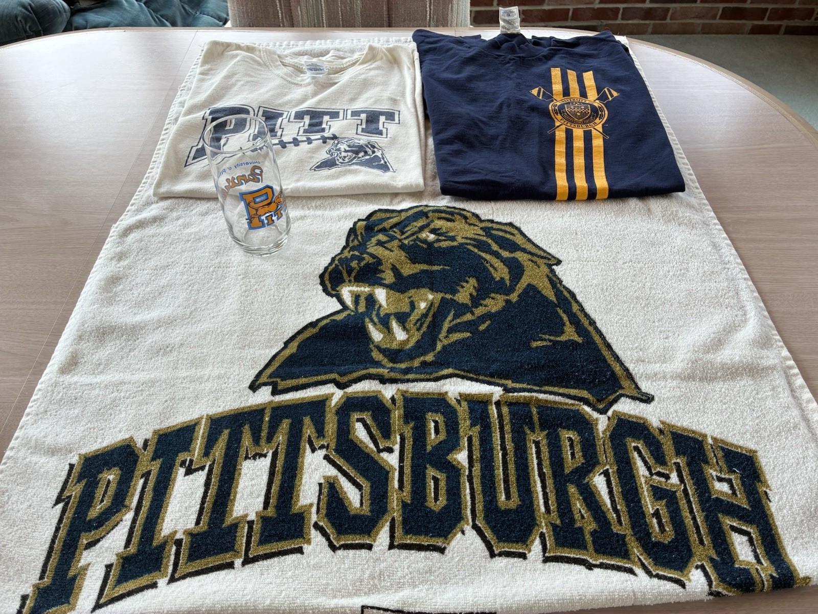 PITT Football  - T-Shirt - Glass Tumbler - Beach Towel & Crew Team T-shirt