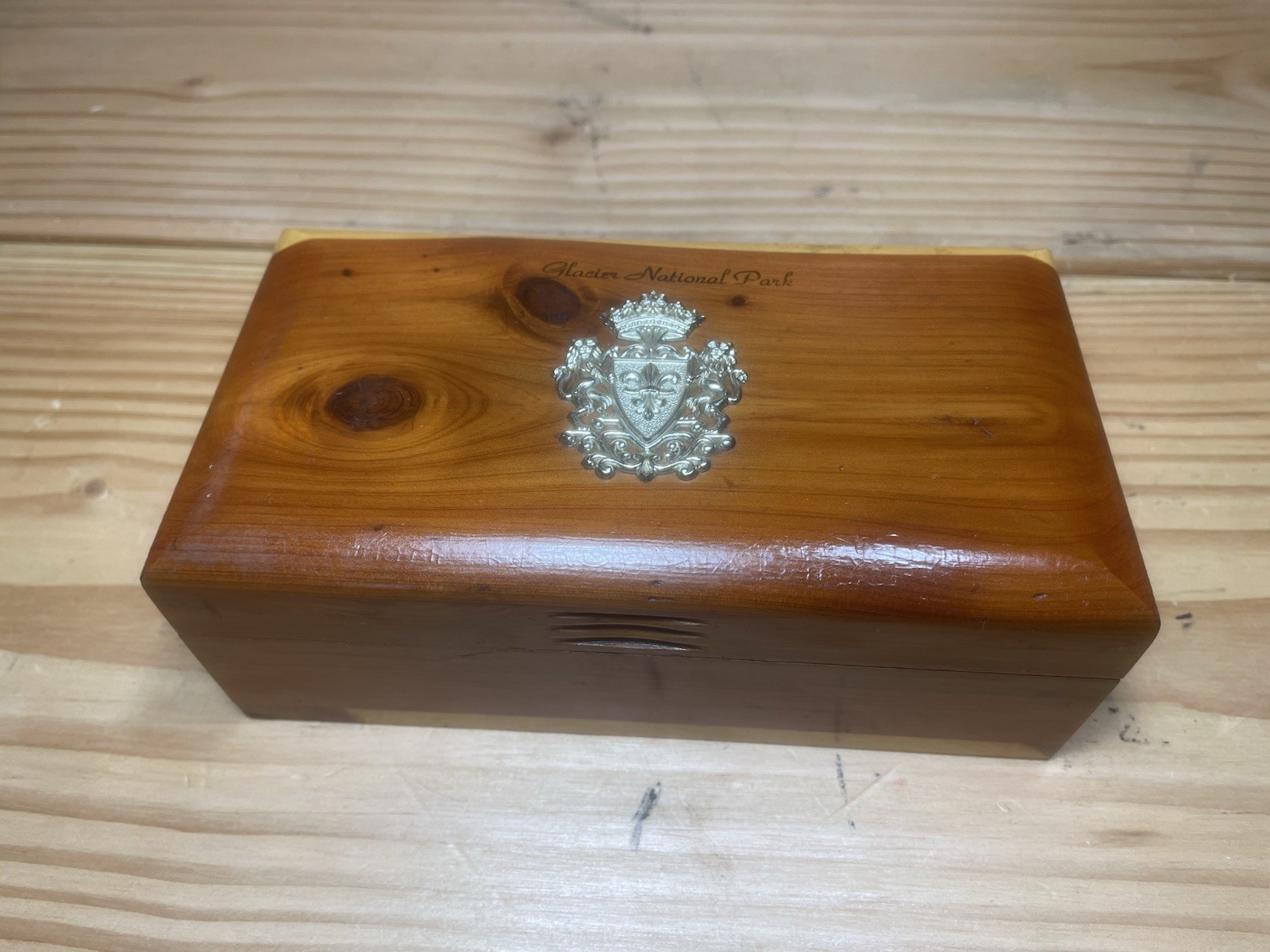 Vintage Miniature Glacier National Park Wood Chest Souvenir