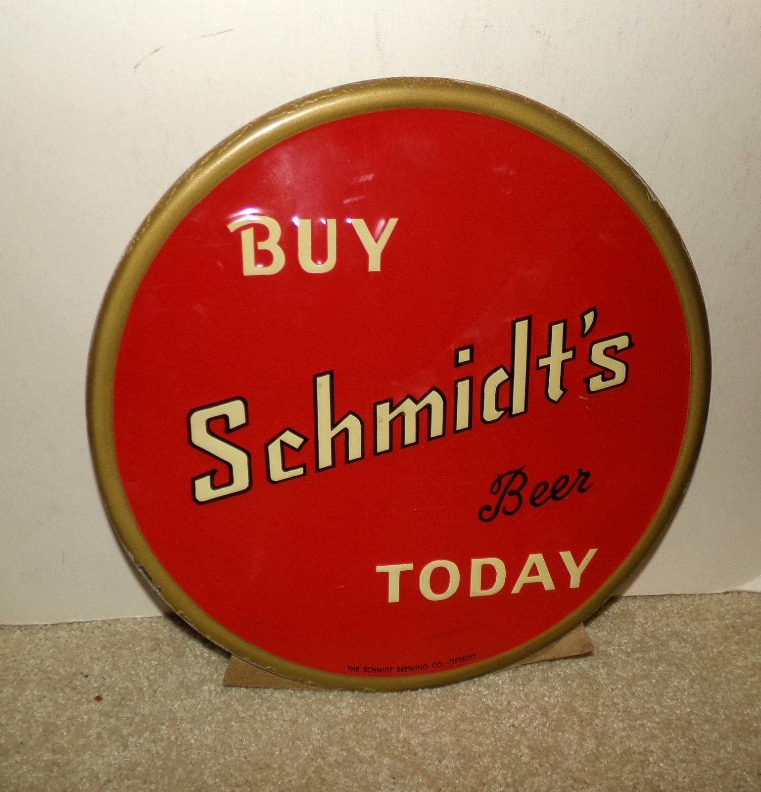 1940's SCHMIDT'S beer metal round button sign DETROIT, MICHIGAN **CLEAN**