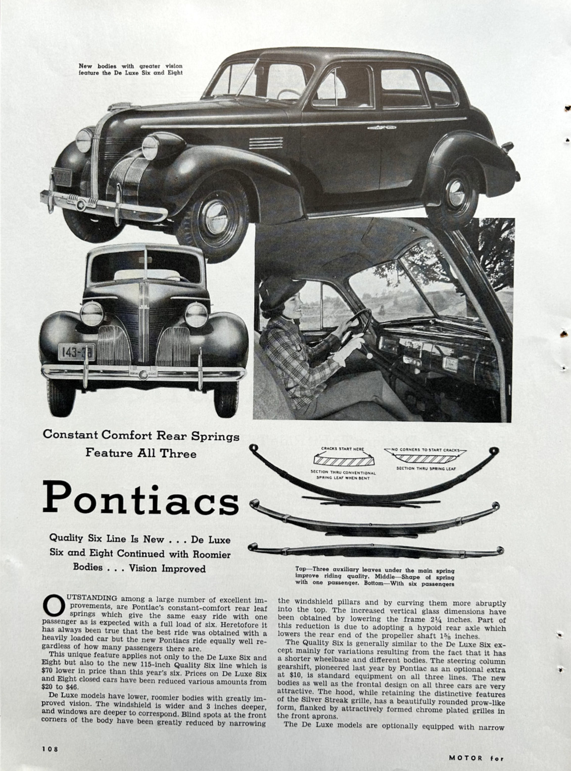 1939 Report Pontiacs Quality Six Deluxe Six Deluxe Eight Pix Specs 3 pages
