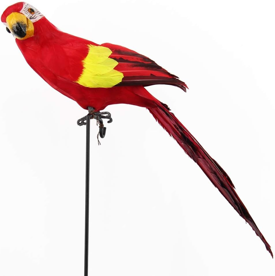 LWINGFLYER Large Red Parrot Figurine 17.8in Lifelike Feathered Bird Decor