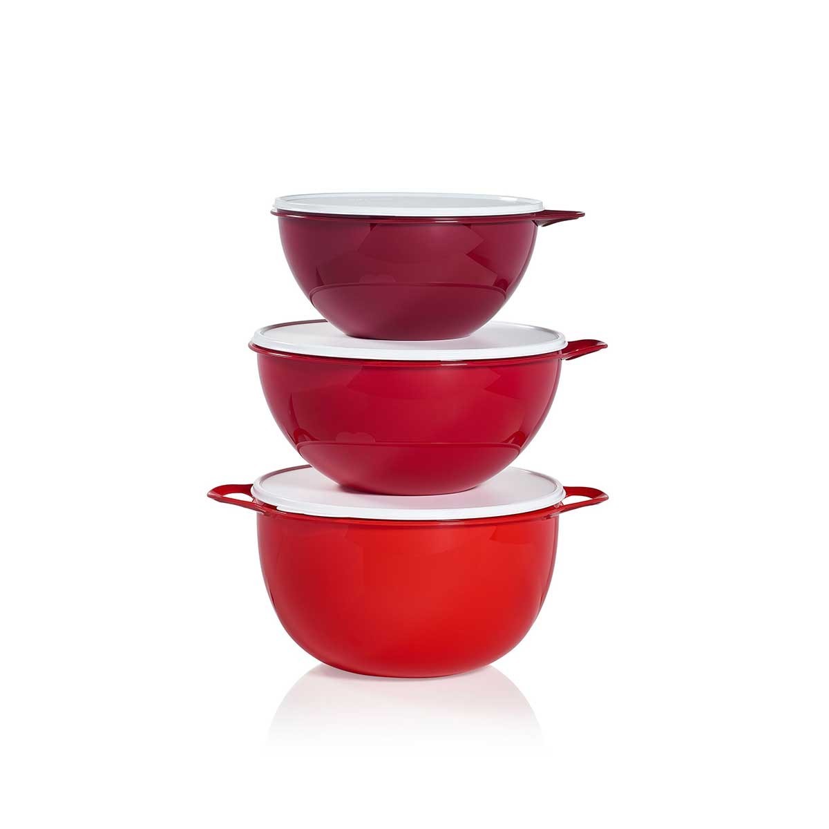 Tupperware Thatsa Medium Mega Bowl Set  19, 32 & 42 Cups Red Mixing Bowl NEW