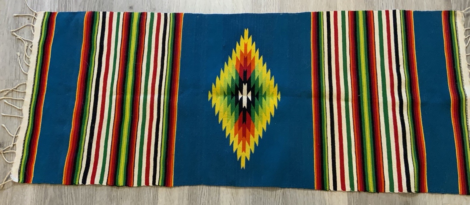 Vintage Mexican Serape Saltillo Rug/Blanket, Geometric & Stripe Design, Vivid