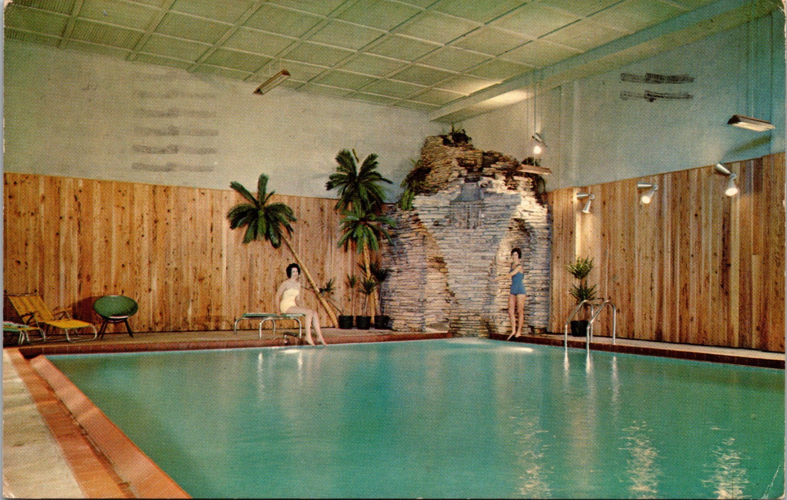 Safari Motor Lodge Morton Grove Illinois Chrome Postcard Swimming Pool c1966