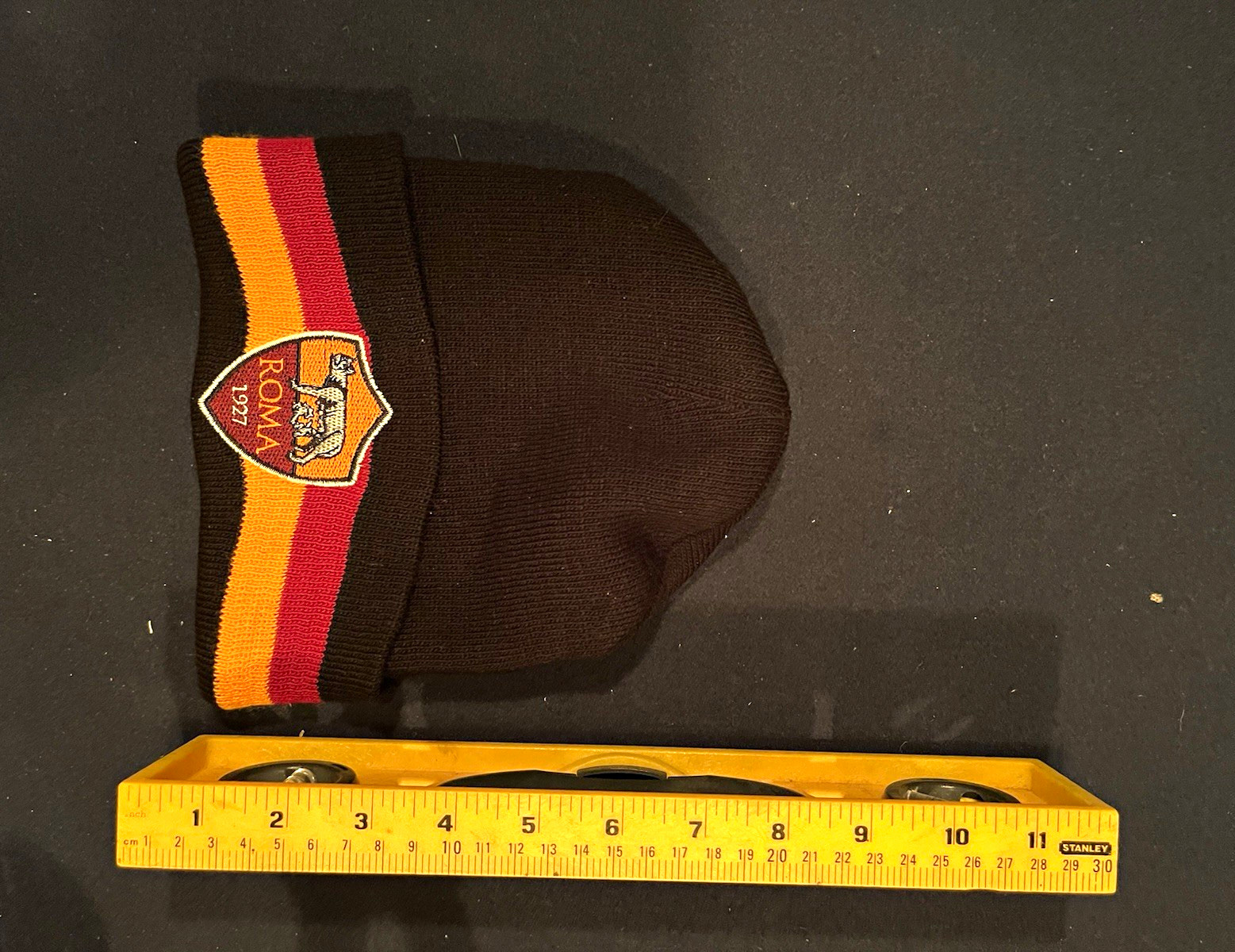 AS Roma Black Knit Beanie Hat w/ Red & Yellow Stripes