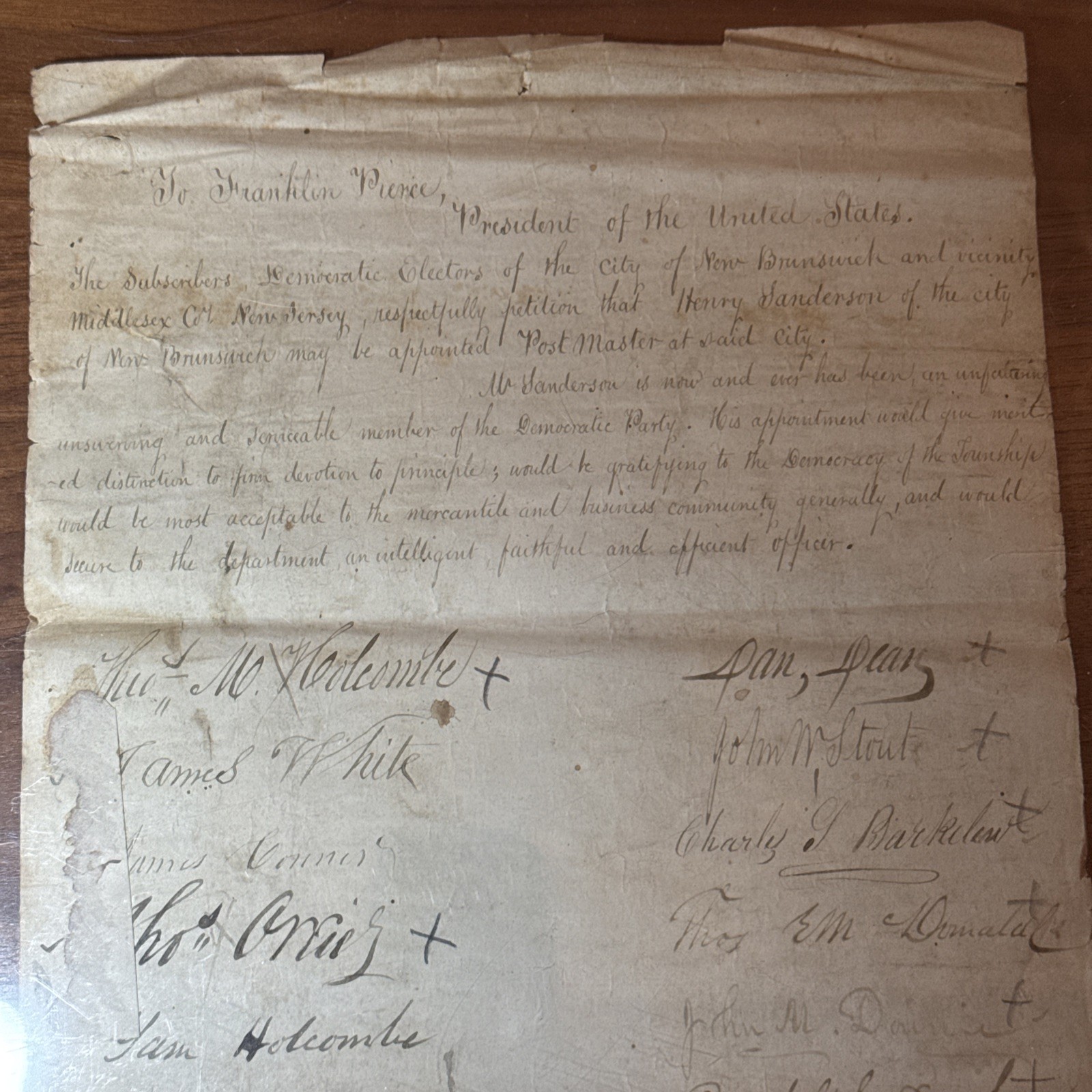 1850s President Franklin Pierce Letter Postmaster New Brunswick New Jersey