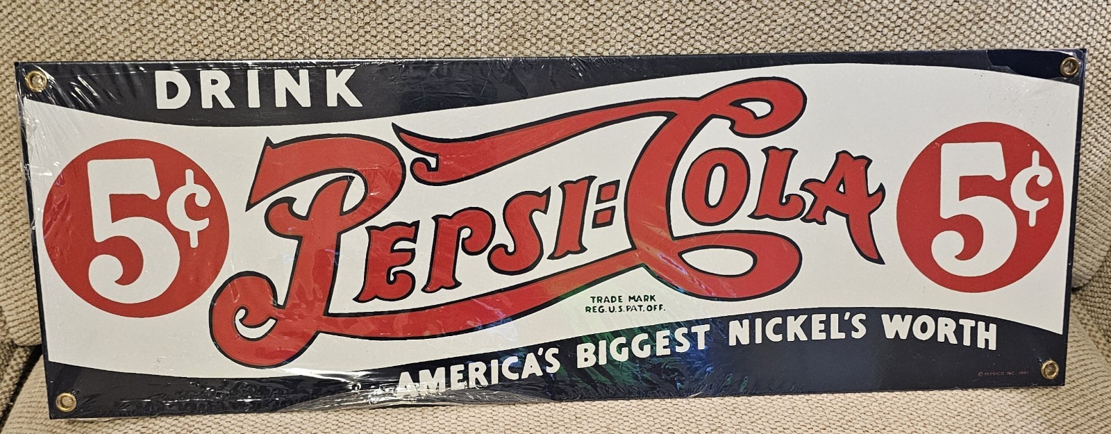 Vtg Ande Rooney DRINK PEPSI-COLA 5c Porcelain Enamel Sign Retro 18\