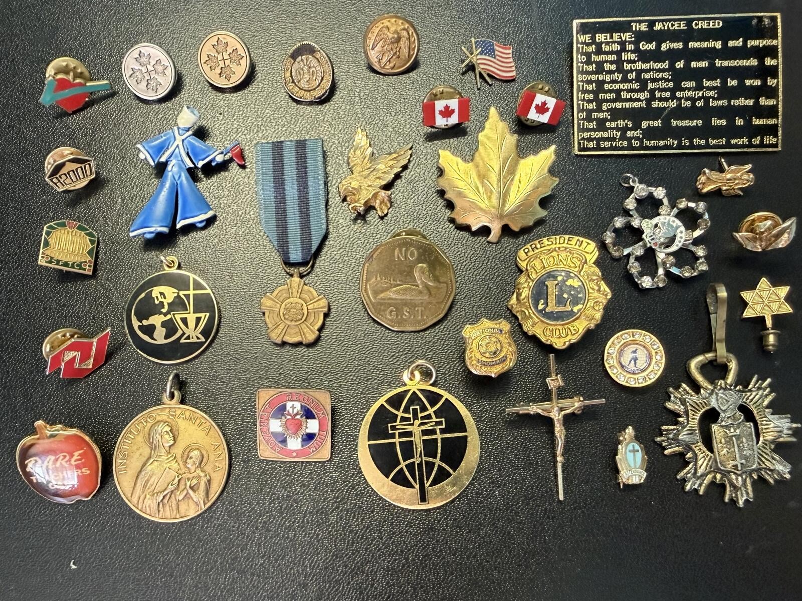 RARE Estate Lot Member Pendants Pins Buttons- Fraternal Military Religious Logos