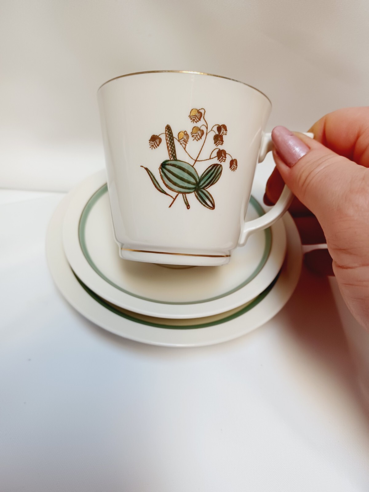 Vintage Royal Copenhagen Quaking Grass Demitasse Cup with 2 saucers HTF EC
